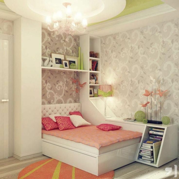 jaunimo kambarys protingas, sukonstruokite lentynos sistemą už lovos mesti pagalvę