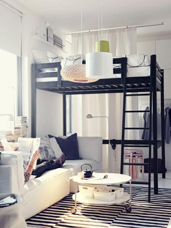 camere de tineret idei de design pat supraetajat covor negru cu dungi