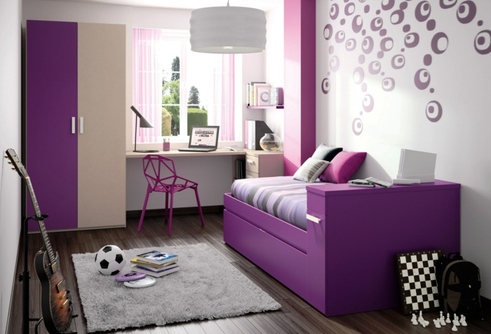 青年房间家具紫色床酷设计