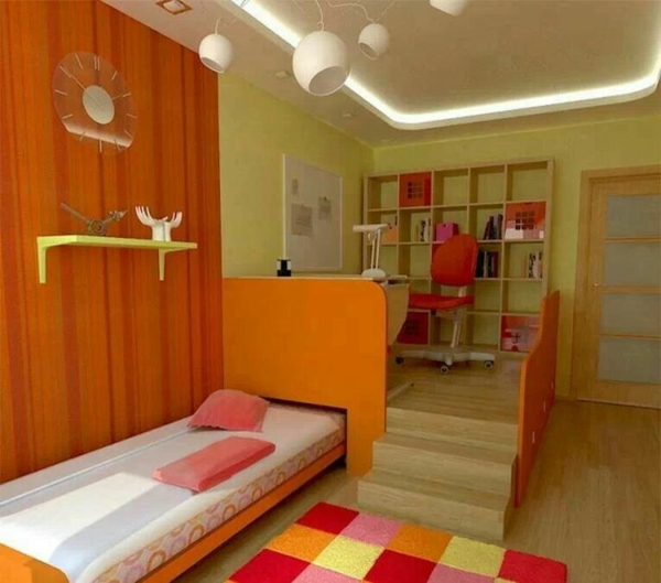تصميم غرفة الشباب للفتيات السلالم 2 مستويات السرير