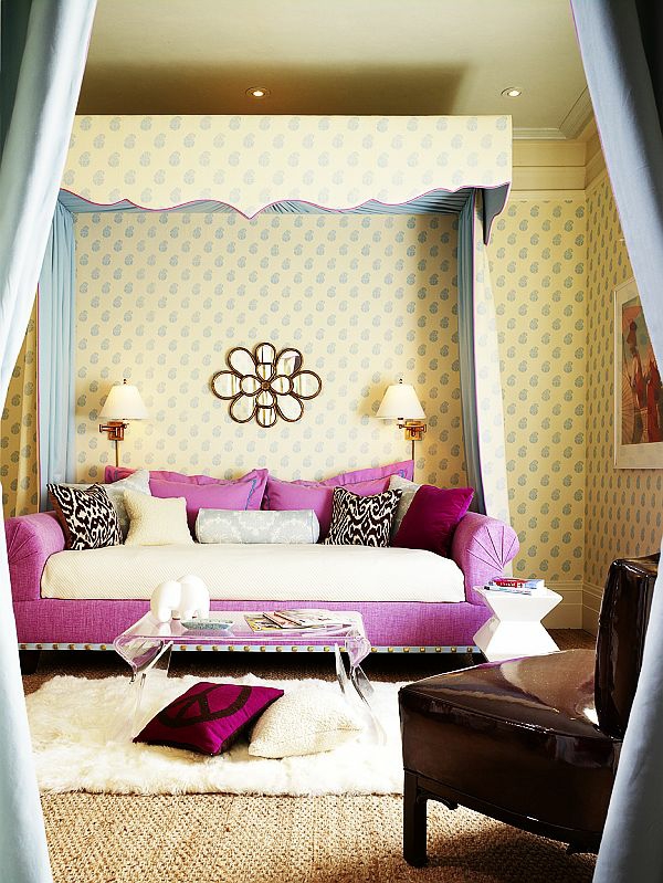 jeugd kamer meisje roze sofa behang