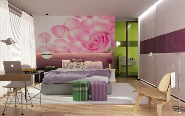mladý pokoj dívka růžové tapety přízvuk stěna