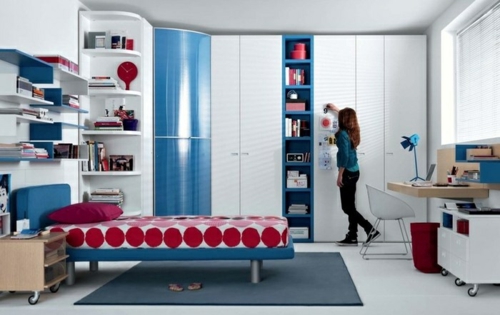 χρωματικό σχέδιο για νεολαία κορίτσι δωμάτιο ράφια κρεβάτι μοντέρνα