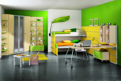 jonge kamer groene muur verf meubels industriële stijl