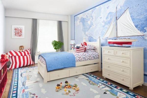 berniukų kambario dizainas jūrinis teminis kilimas pasaulio siena