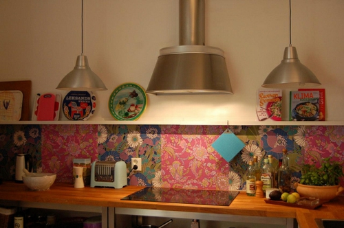 Patroon van het het behang het kleurrijke idee van de keuken hangende lamp metaal