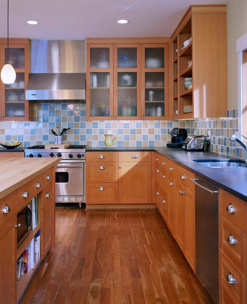 Кухненският етаж планира дървени идеи за подови настилки с цветни огледални плочки