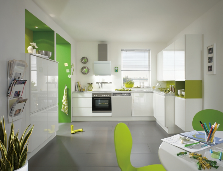 идеи за кухня декорация кухня цветова схема акцент цвят зелен