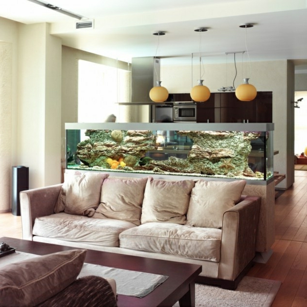 bucatarie design open plan living room divider acvariu