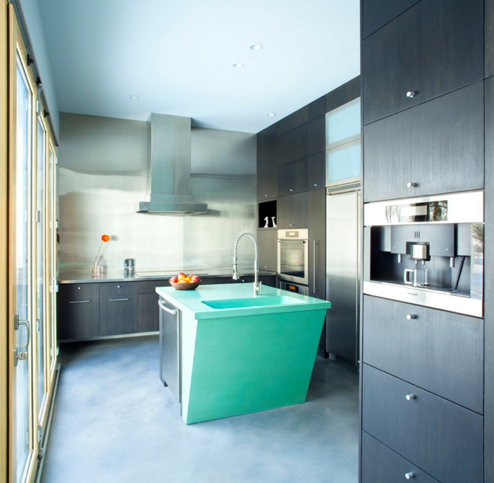 κουζίνα σχεδιασμός σπίτι διακόσμηση κουζίνα πράσινο κουζίνα νησί γαλάζιο ανώτατο όριο