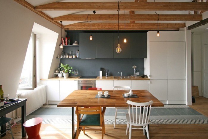 Τελευταίος όροφος διαμέρισμα κουζίνας κουζίνας μανσάρδα οροφής διακόσμηση ιδέες kitchen11