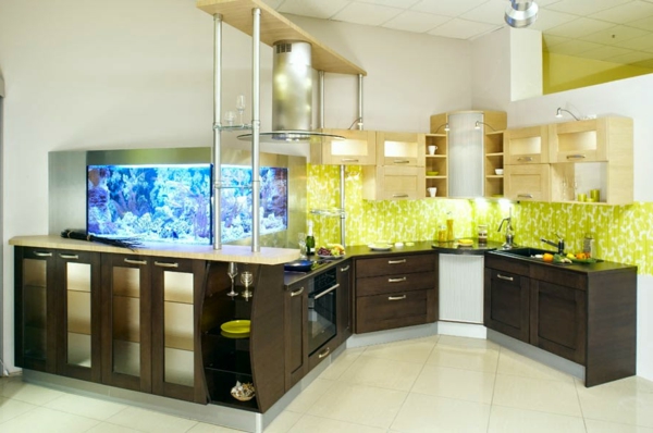 bucătărie design cabine de bucătărie maro bucătărie acvariu perete din spate