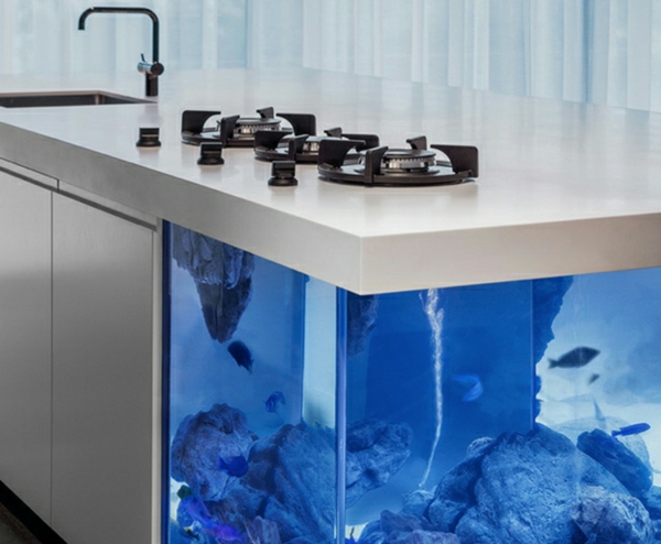 bucătărie design bucătărie insulă acvariu integra idei deco