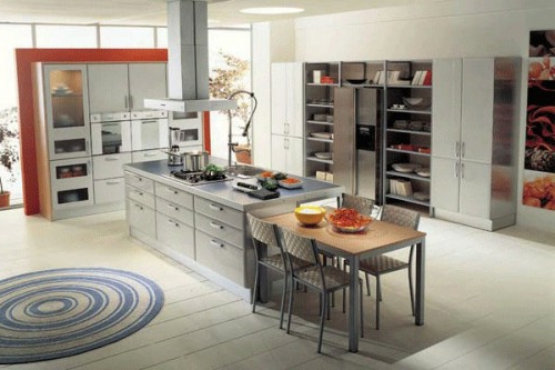 kitchen island in gray tones