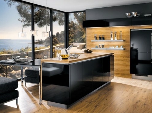 kitchen island in high gloss black
