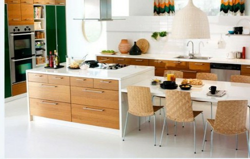 système d'îlot de cuisine avec tiroirs table à manger et chaises