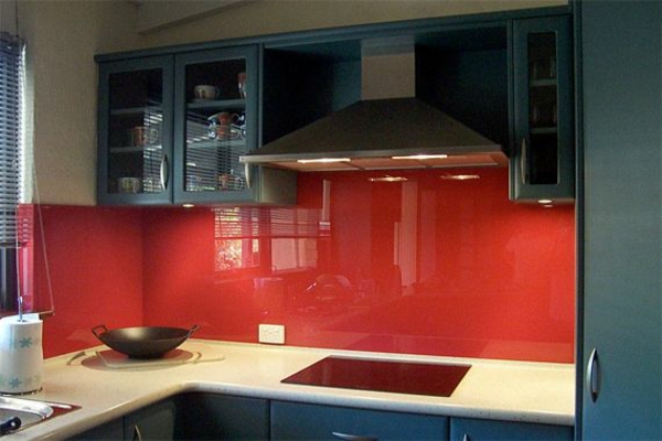 cocina splashback vidrio espejo rojo cocina a prueba de salpicaduras