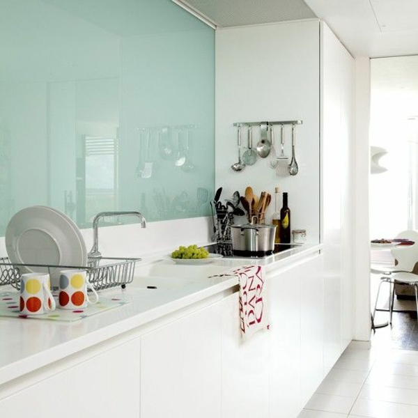 厨房后墙玻璃瓷砖镜子玻璃薄荷绿色厨房后墙