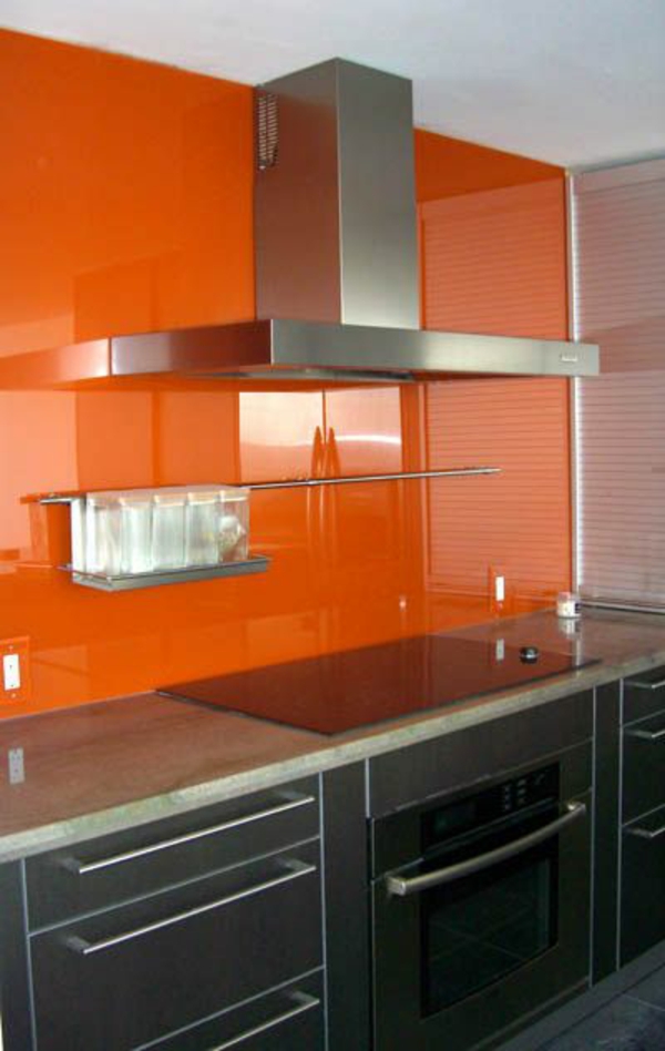 厨房后墙玻璃厨房墙有机玻璃橙色玻璃墙厨房