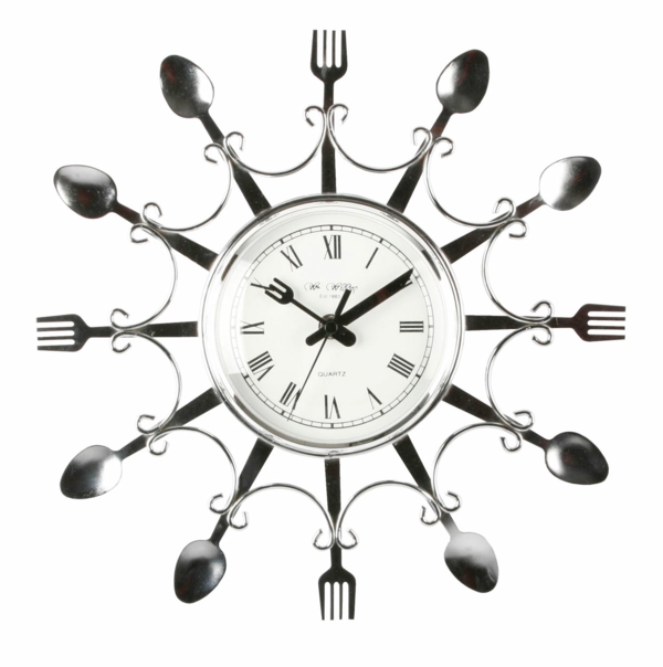 diseño de relojes de cocina modernos relojes de pared decoración de la pared tenedor cuchara de acero inoxidable