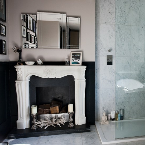 židinys vonios kambario baldai klasikinis sieninis veidrodis
