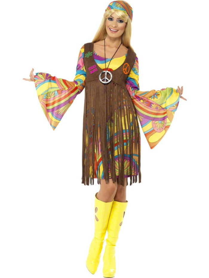karneval kostýmy diy nápady barevné ženy kostým hippi