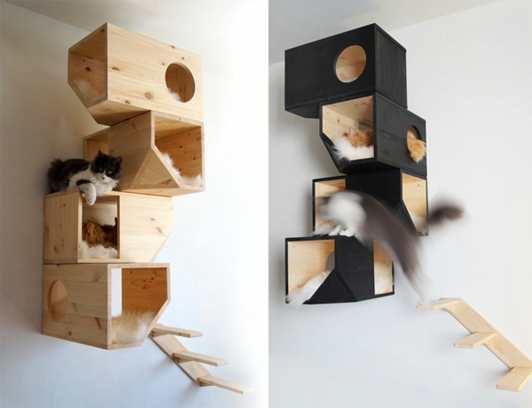 Estantes modulares de madera de los muebles de los gatos