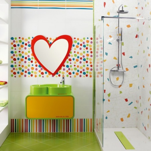 azulejos de baño verde interiores de baño de niños