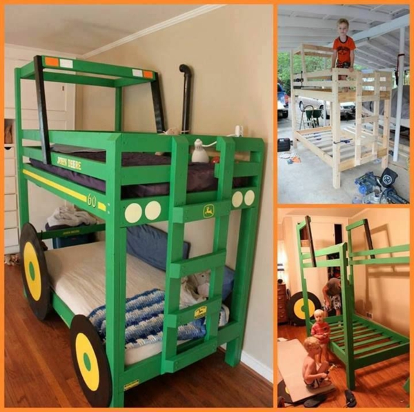 cama-cama para niños-pictures-youth-room-baby-green-cart-wheels