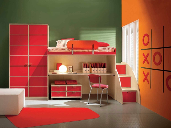 παιδικό κρεβάτι-κρεβάτια-νεολαία-δωμάτιο-μωρό-κόκκινο-επιφάνειες