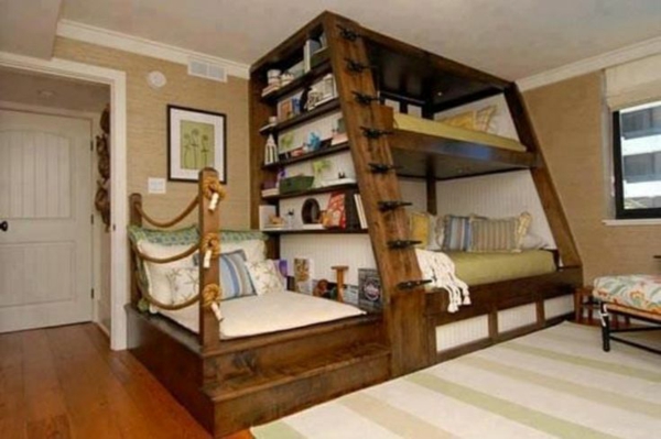 børns soveværelse design med en køje hylde