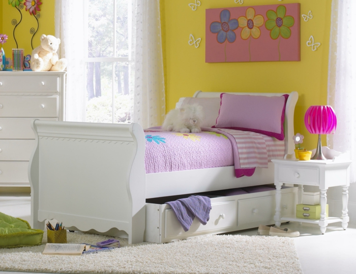 детско креватче с безалкохолни чекмеджета стая на момичето създава цветни акценти