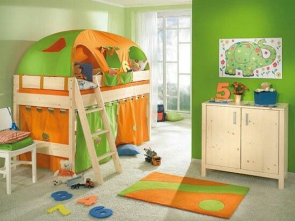 niños habitación camas tienda cama colores divertidos