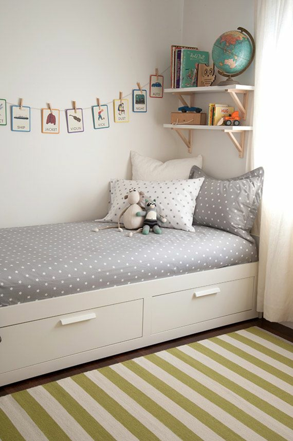 children's room set up bed with bin creative wall design ideas
