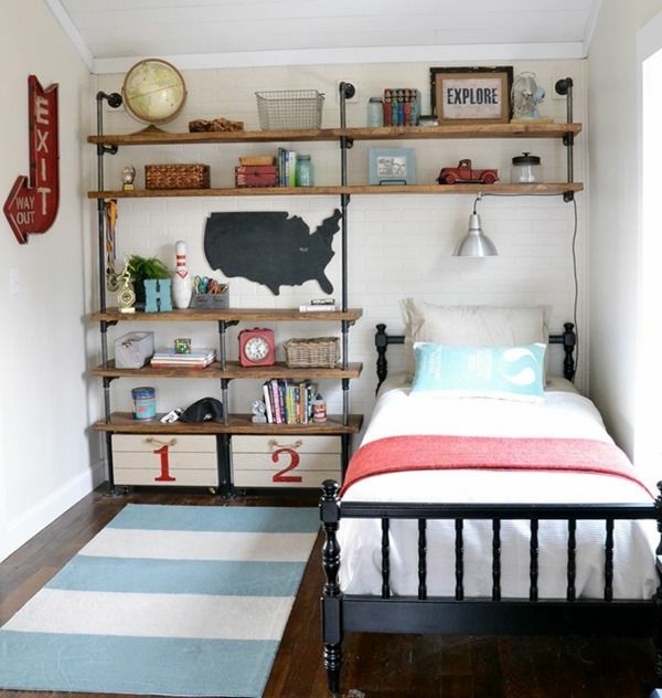 غرفة الأطفال للأولاد تصميم السرير الجدار الجرف سرير خشبي الطابق المتسابقين