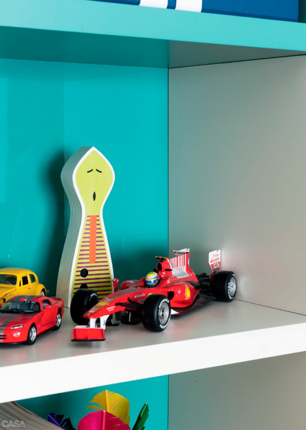 children's room for boys bed wall shelves toys cars