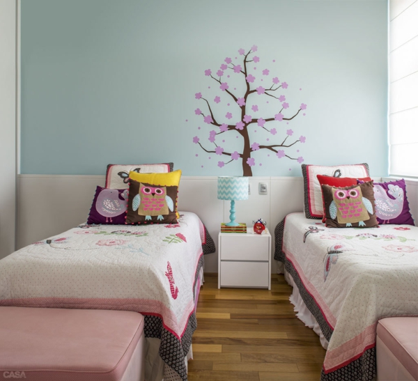 детска стая дизайн сестра стая цвят стена дизайн хвърли възглавница