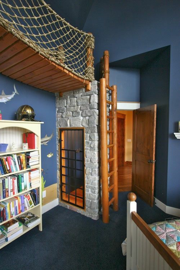 børns rumramme i blå boghylde mur