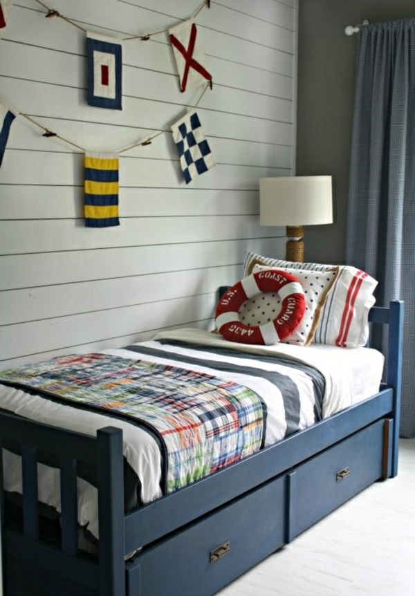 childrens room design boy bed with bin linens