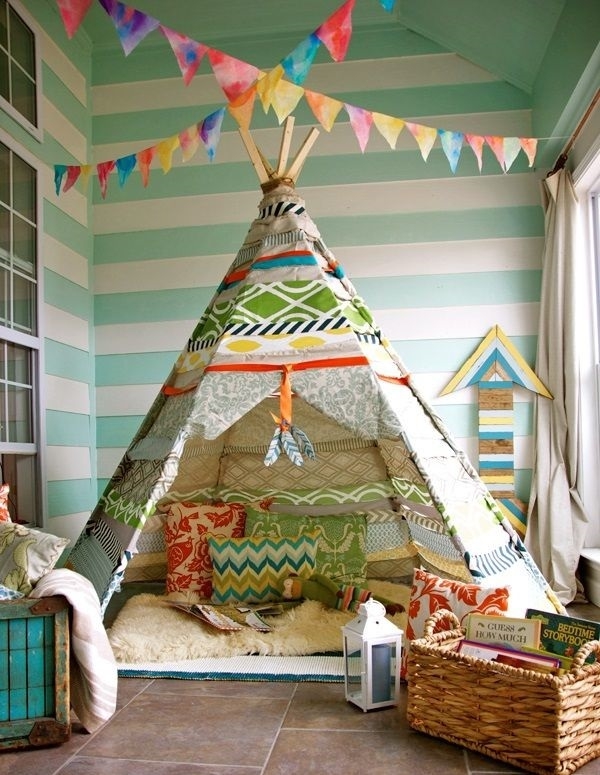 детска стая дизайн пътуване indian палатка ленти модел стена дизайн