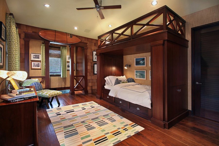 la cama litera de los muebles de madera del estilo tropical del diseño de la habitación de los niños