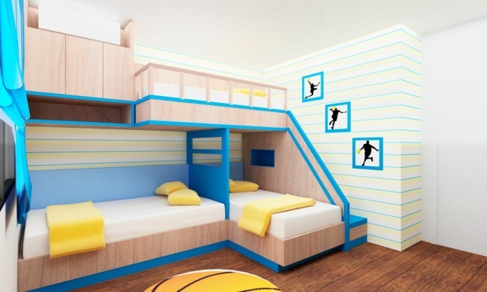 children's room high bed functional bed accent wall flooring wood look