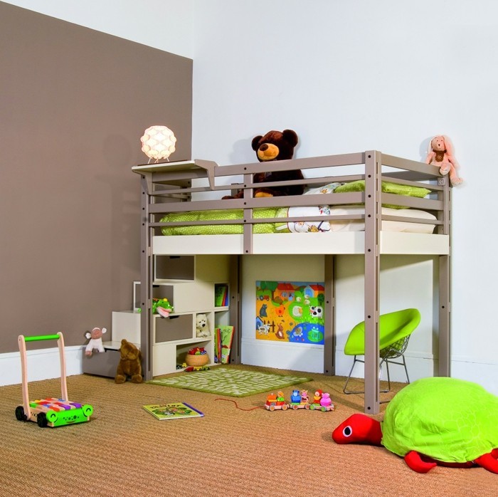 children's room loft bed modern functional accent wall carpet