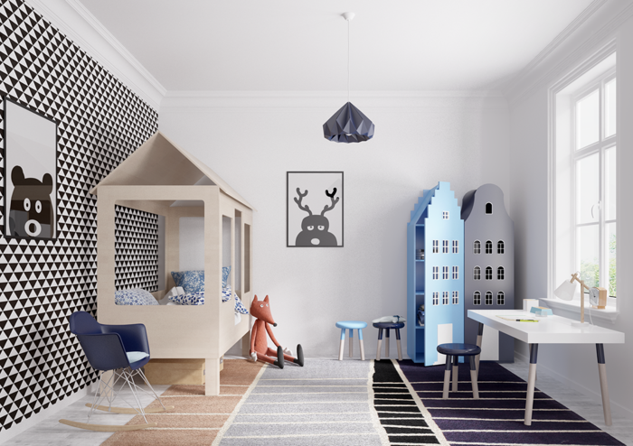 παιδικό δωμάτιο σκανδιναβικές βρεφικές βρεφικές κρεβατοκάμαρες γεμισμένες με ταλάντευση καρέκλα παιχνιδιών