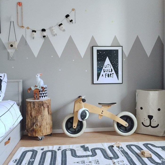 παιδικό δωμάτιο σκανδιναβικό ποδήλατο ξύλινο χαλί παιδιά διακόσμηση τοίχων
