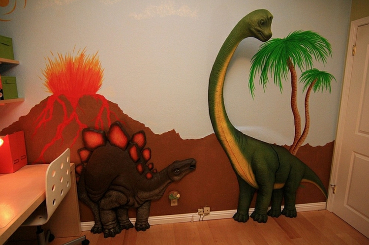 guardería, animales, pared, etiqueta, 3d, dinosaurio, pared, decorar