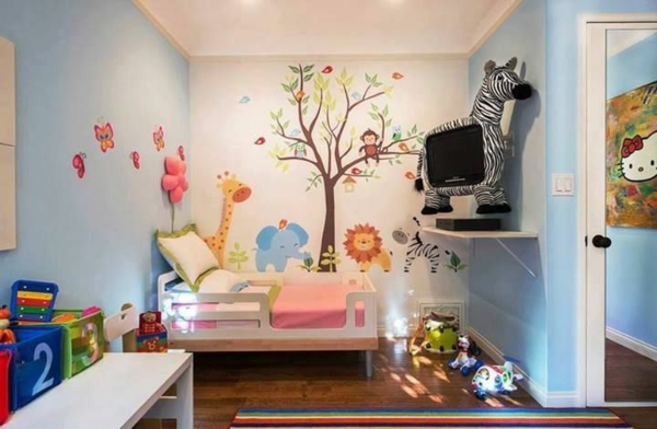 børnehave design seng væg dekoration zebra tv