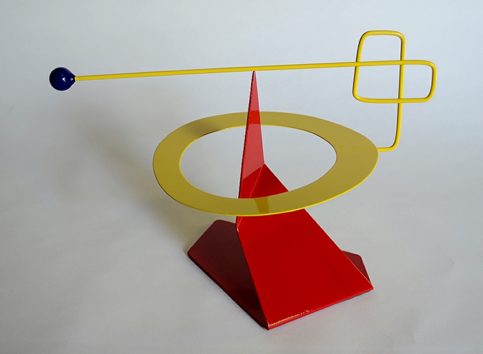 kinetic art installation modern sculptures red yellow
