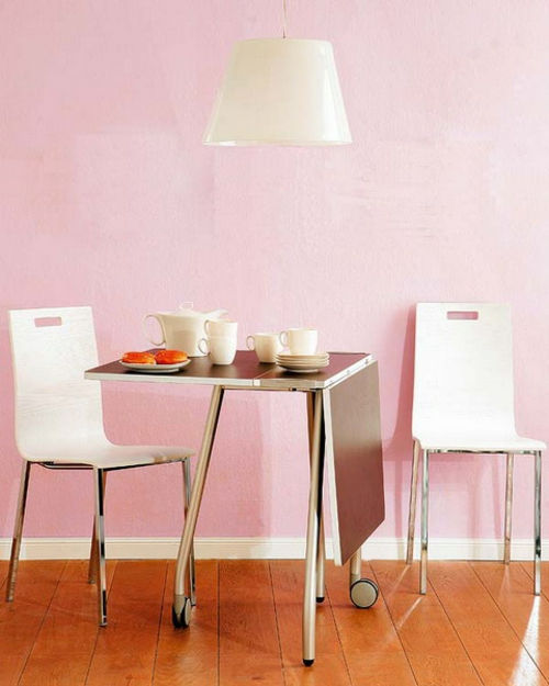 πτυσσόμενο τραπέζι σε küchenberiech μεταλλικό υλικό ιδέα ροζ τοίχο