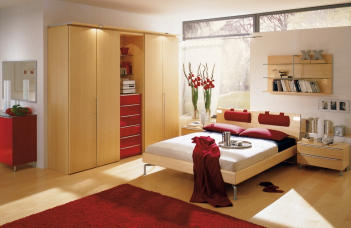 衣柜照明生活想法卧室红色口音红地毯